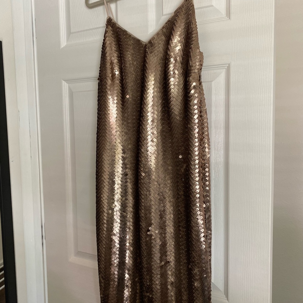 JCrew sequin gold slip dress